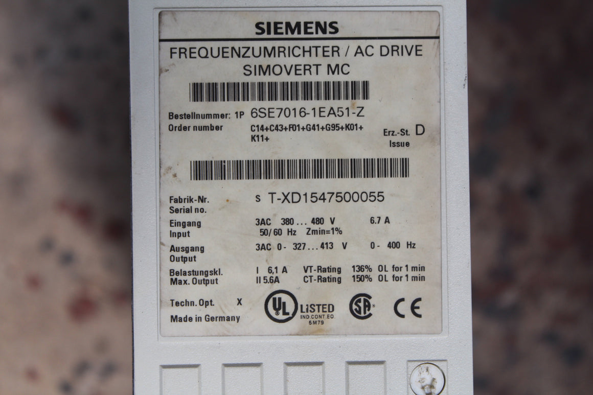 Siemens 6SE7016-1EA51-Z Frequency Converter AC Drive - Rockss Automation