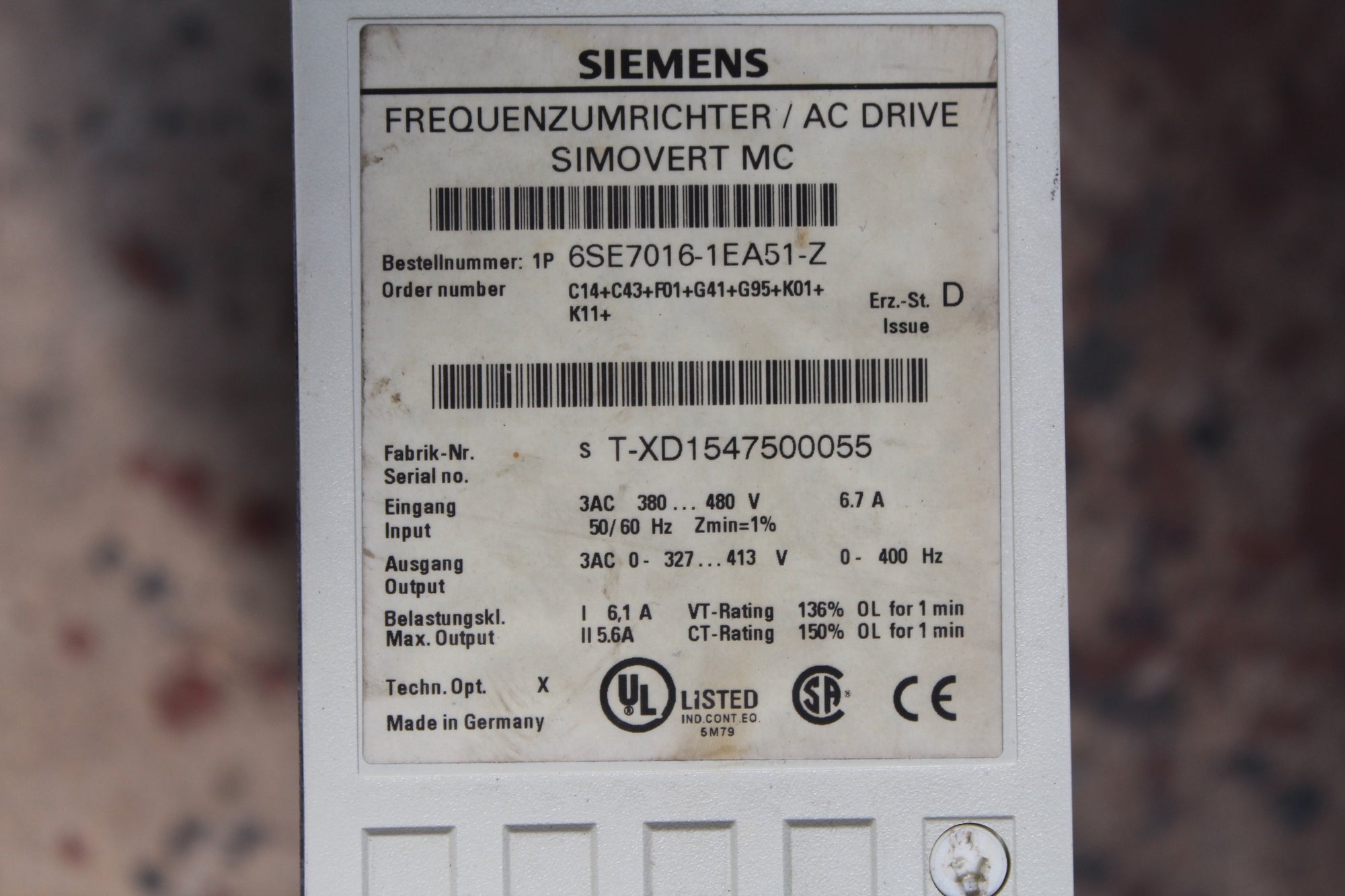Siemens 6SE7016-1EA51-Z Frequency Converter AC Drive - Rockss Automation