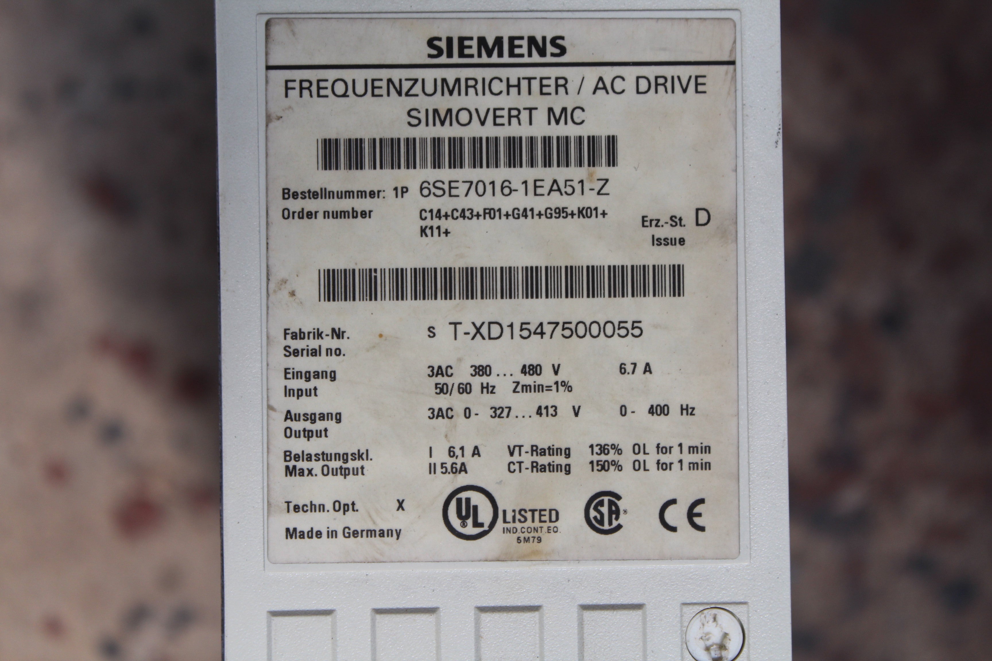 Siemens 6SE7016-1EA51-Z Frequency Converter AC Drive - Rockss Automation