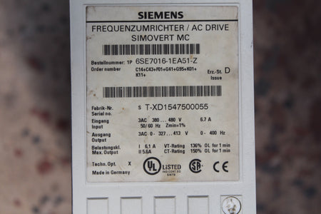 Siemens 6SE7016-1EA51-Z Frequency Converter AC Drive - Rockss Automation