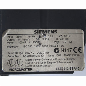 Siemens 6SE9213-6BA40 Micromaster Vector 750w - Rockss Automation