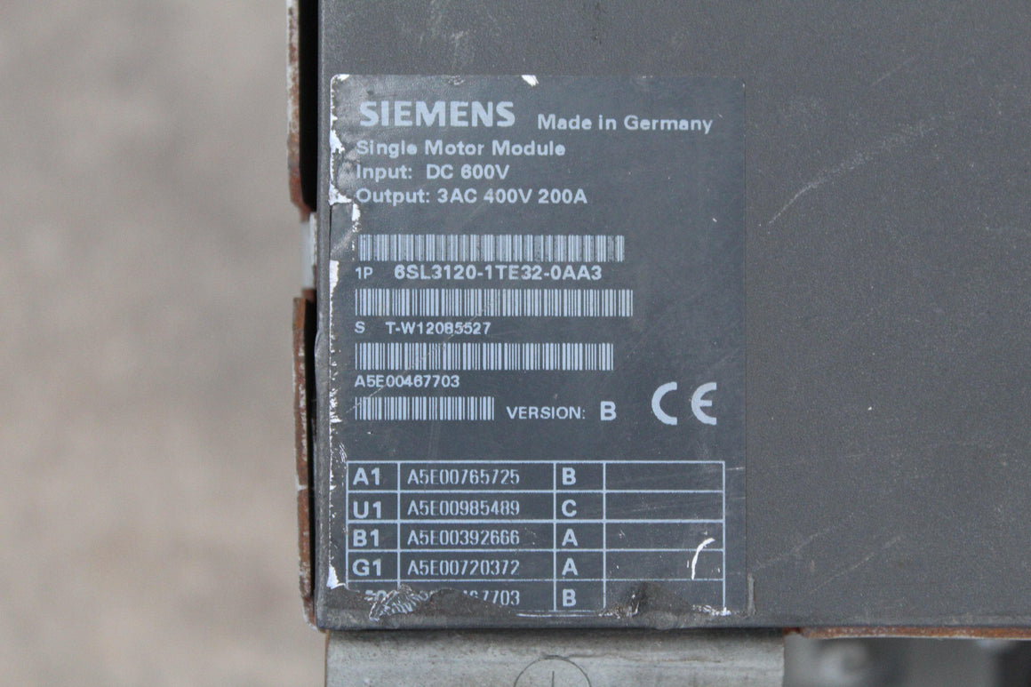 SIEMENS 6SL3120-1TE32-0AA3 Single Motor Module DC600V - Rockss Automation