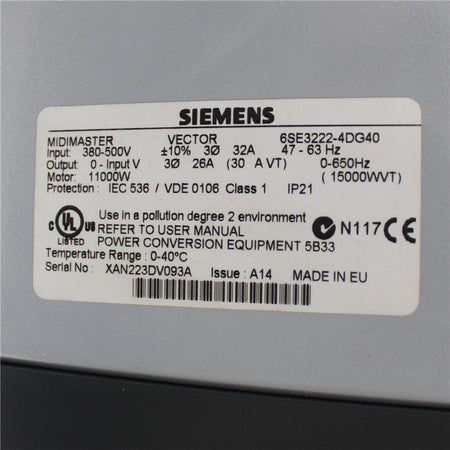 Siemens 6SE3222-4DG40 11kW Midimaster Vector - Rockss Automation