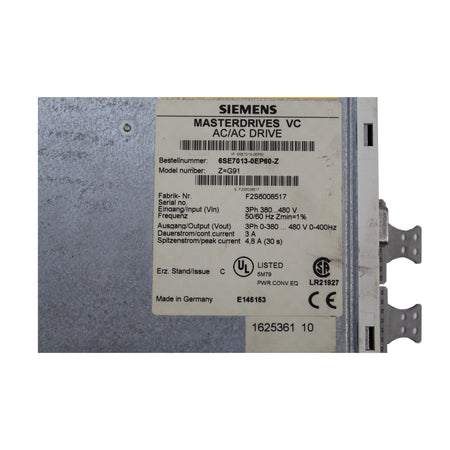 Siemens Masterdrive 6SE7013-0EP60-Z 6SE70130EP60Z Z=G91 Used In Good Condition - Rockss Automation