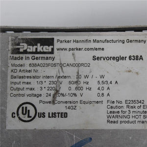 Parker 638A023F0STOCAN000RD2 Servo Drive Input 230V - Rockss Automation