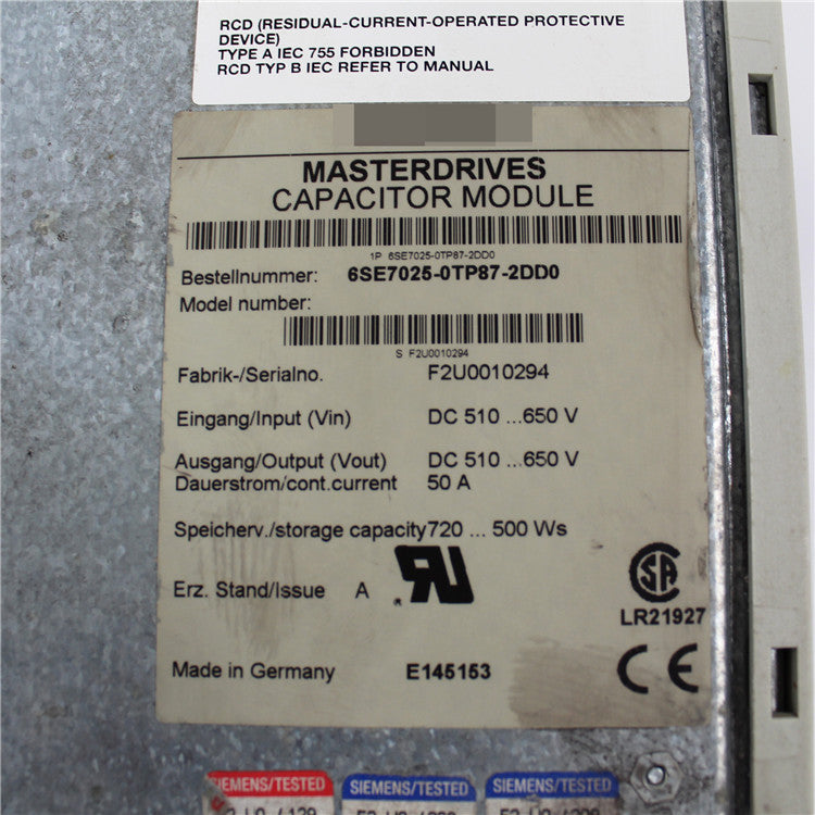SIEMENS 6SE7025-0TP87-2DD0 DC510-650V 50A Capacitor Module - Rockss Automation