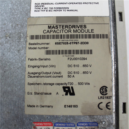 SIEMENS 6SE7025-0TP87-2DD0 DC510-650V 50A Capacitor Module - Rockss Automation