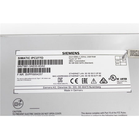 Siemens 6AV7881-3AE00-8DA0 Simatic HMI IPC277D Touch Screen - Rockss Automation