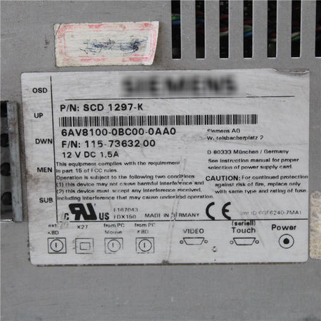 SIEMENS 6AV8100-0BC00-0AA0 SCD 1297-K Touch Panel - Rockss Automation