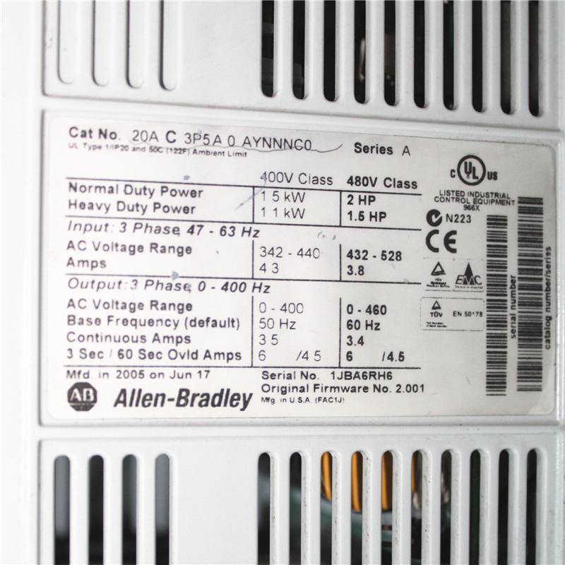 Used Allen Bradley PowerFlex70 AC Drive, Inverter 20AC3P5A0AYNNNC0 - Rockss Automation