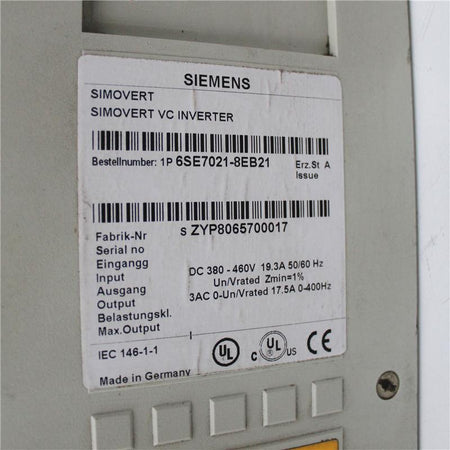 Used Siemens SIMOVERT MASTERDRIVES SIMOVERT VC Converter Unit Compact Unit 6SE7021-8EB21 6SE7 021-8EB21 - Rockss Automation