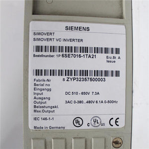 Used Siemens SIMOVERT MASTERDRIVES SIMOVERT VC Inverter Unit Compact Unit 2.2kw 6SE7016-1TA21 6SE7 016-1TA21 - Rockss Automation