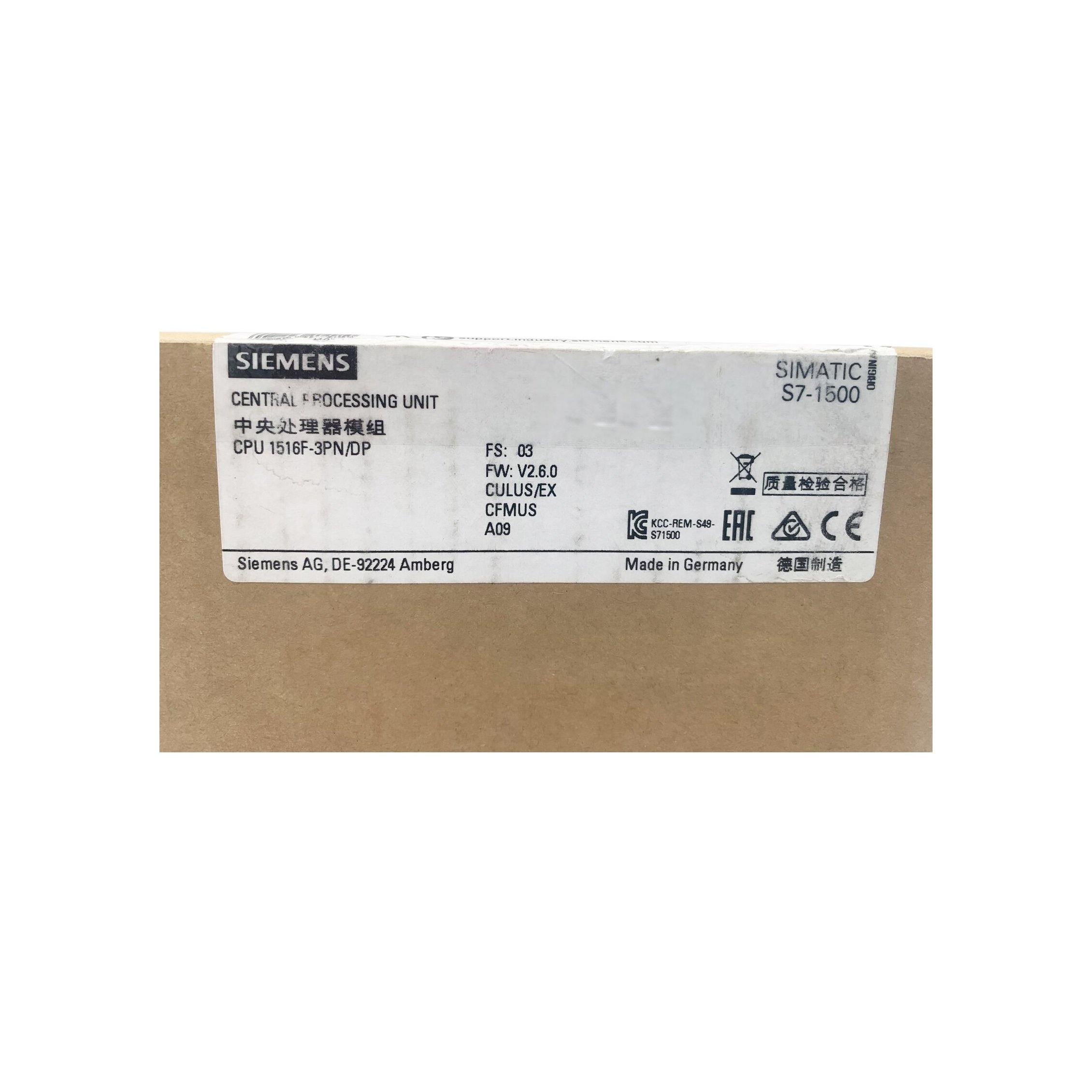 New Original Siemens SIMATIC S7-1500F CPU 1516F-3 PN/DP CPU PLC Module 6ES7516-3FN01-0AB0 6ES7 516-3FN01-0AB0 - Rockss Automation